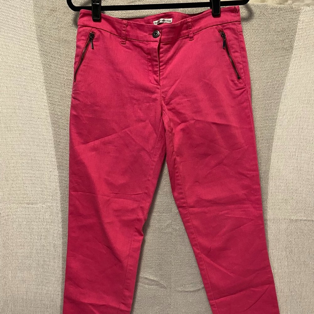 Dalia Collection, Pink Cotton Stretch Ankle Pants - SZ 6 , front zipper pockets.
